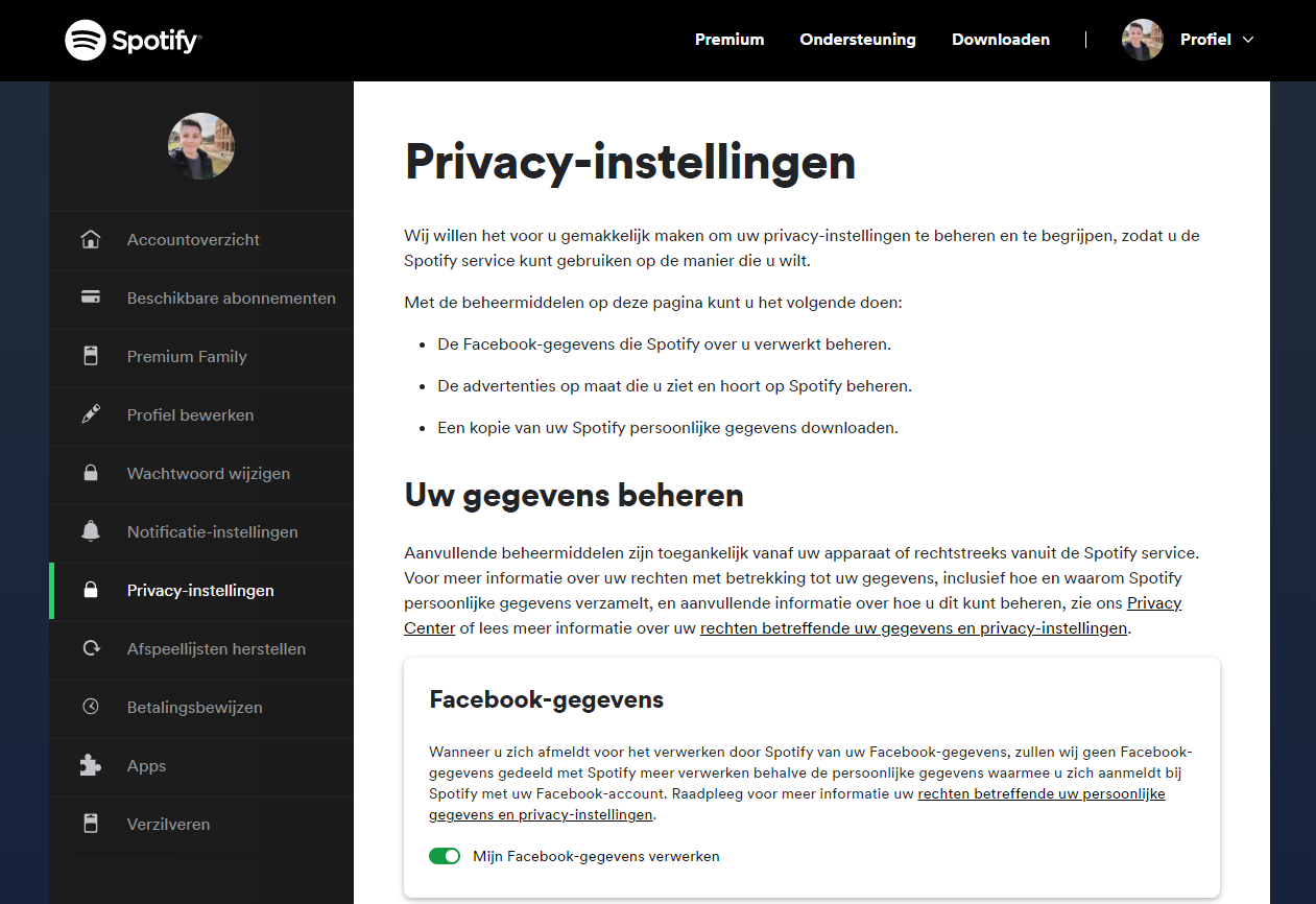 In de privacy-instellingen kan je ook je gegevens downloaden