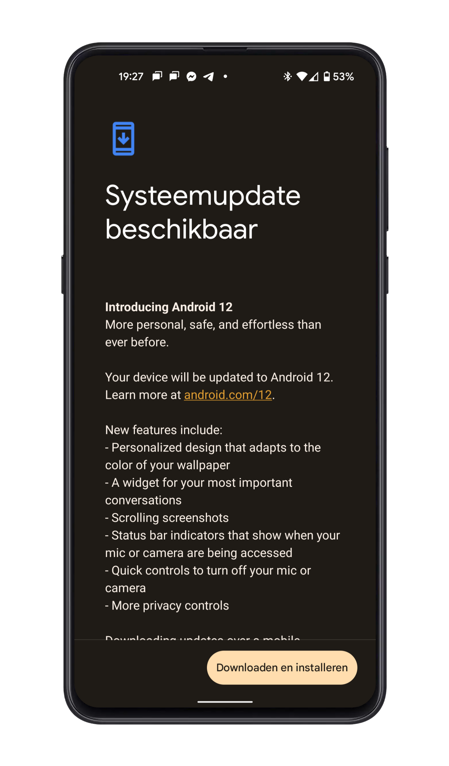 Screenshot van de stabiele update