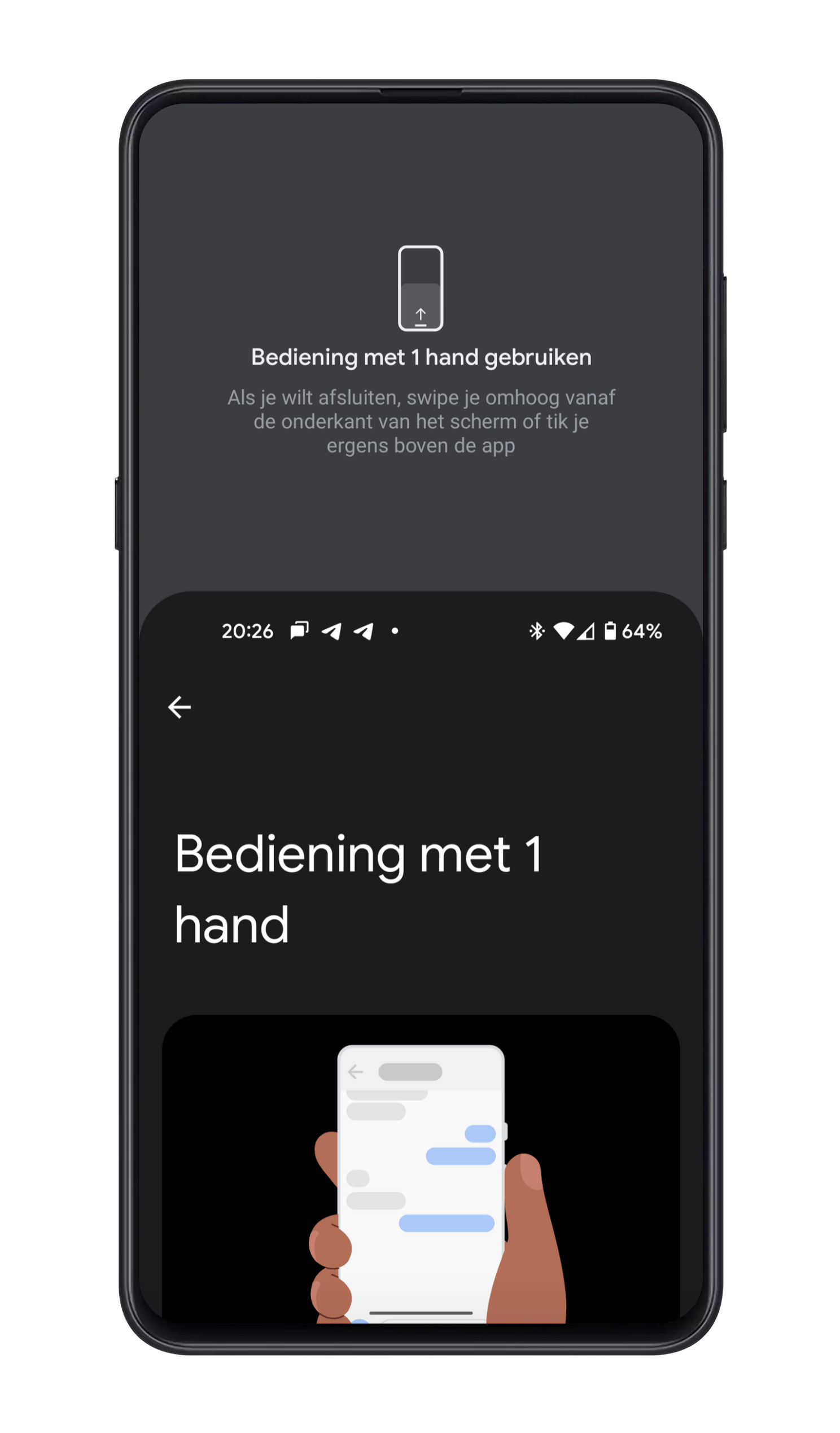 Door op het open vlak bovenaan te tikken, sluit de weergave