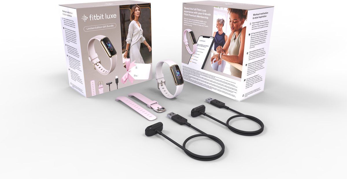 De fitnesstracker komt met twee bandjes en twee oplaadkabels