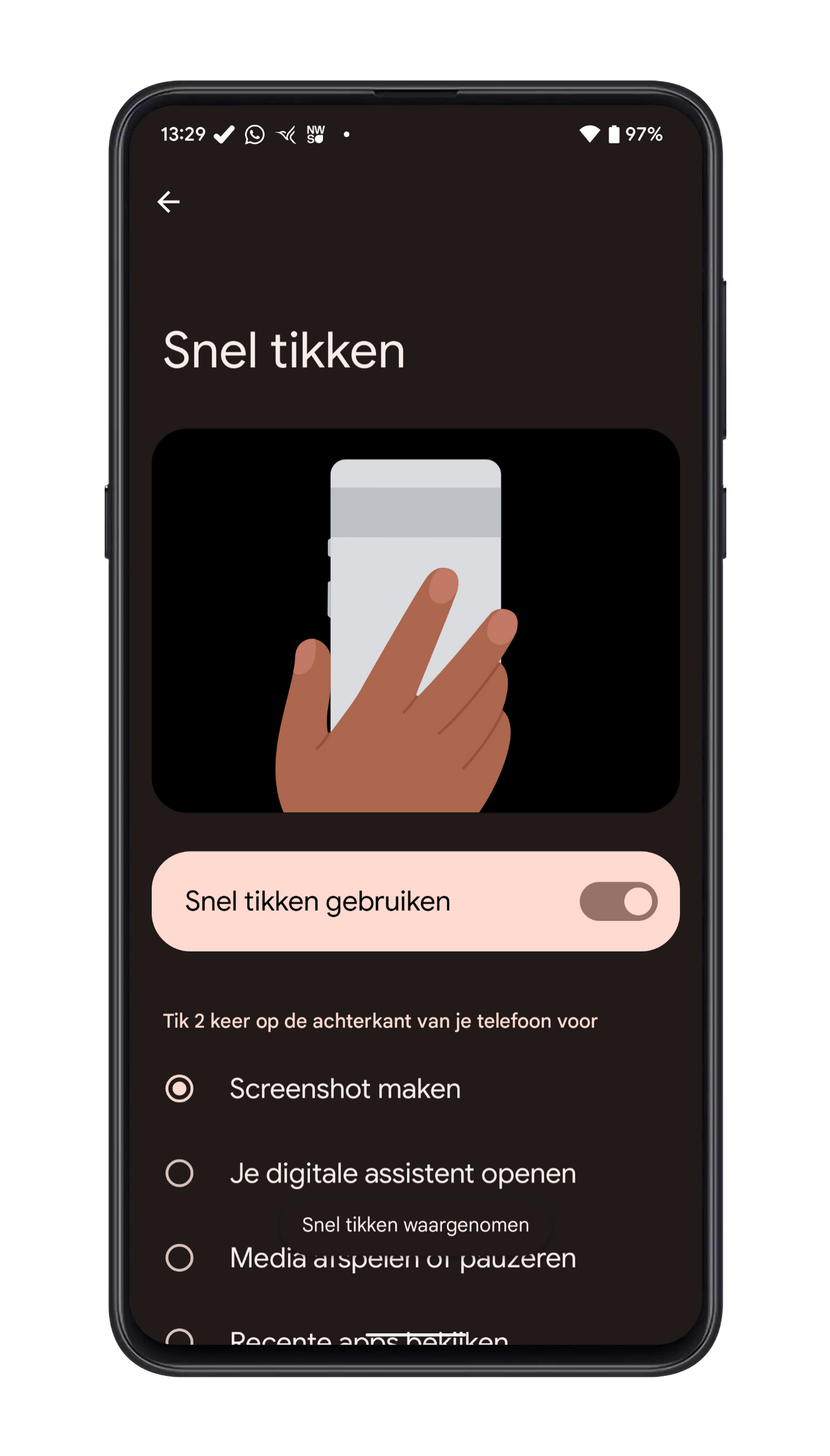 In combinatie met een wat dikker hoesje kan de functie soms minder goed werken