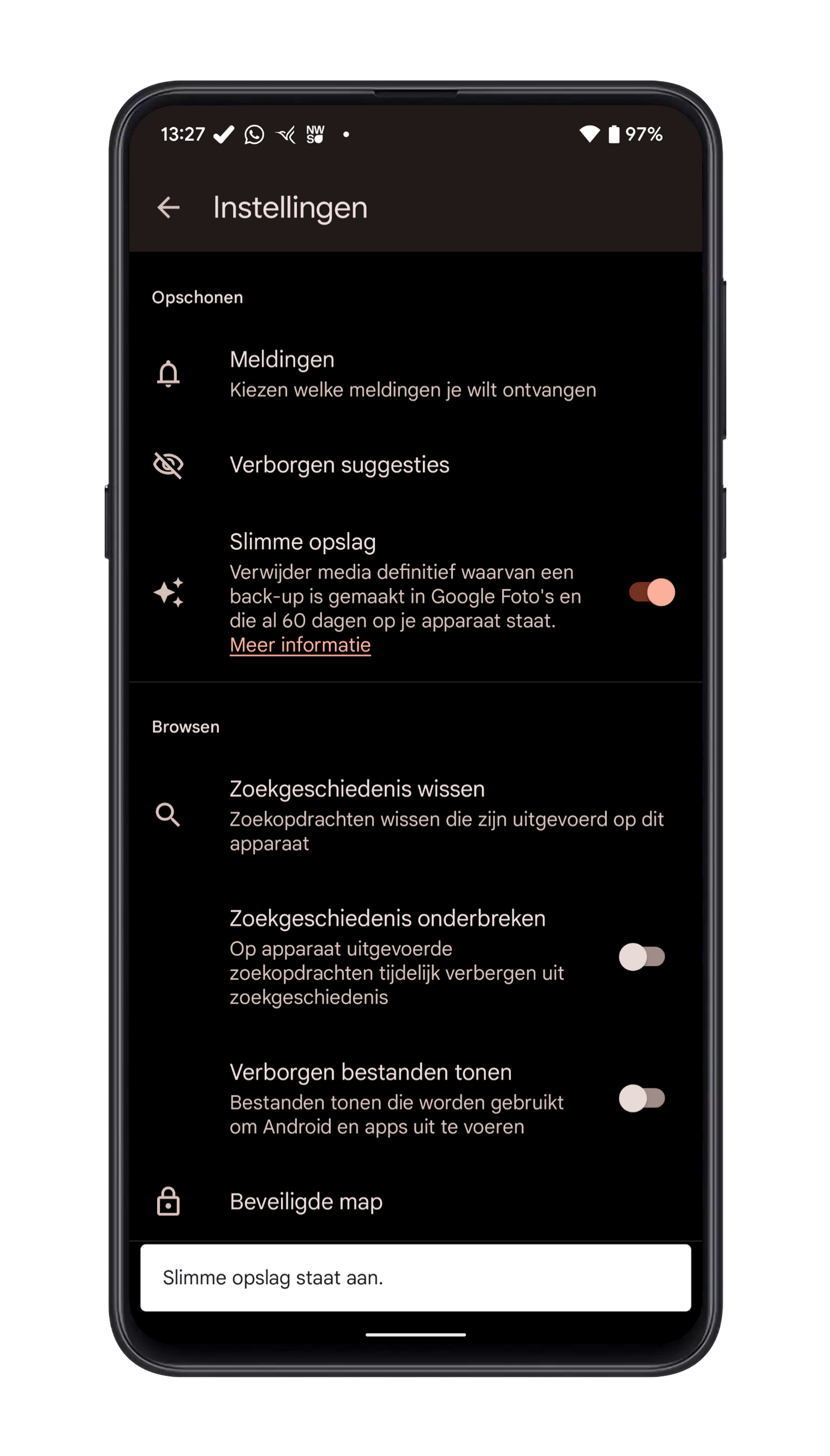 Slimme opslag maakt deel uit van de Google Files-app