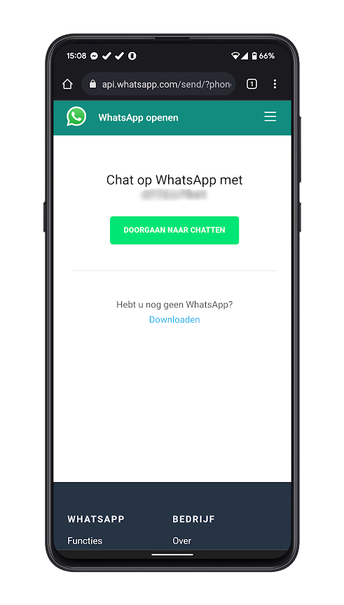 Doorgaan naar chatten krijg je na het invoeren van de url