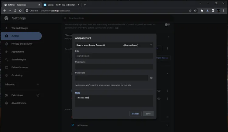 Screenshot van de notitiefunctie