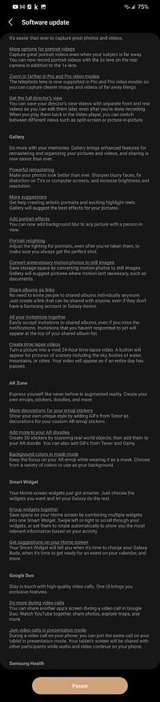 Changelog One 4.1-update voor de Galaxy S21