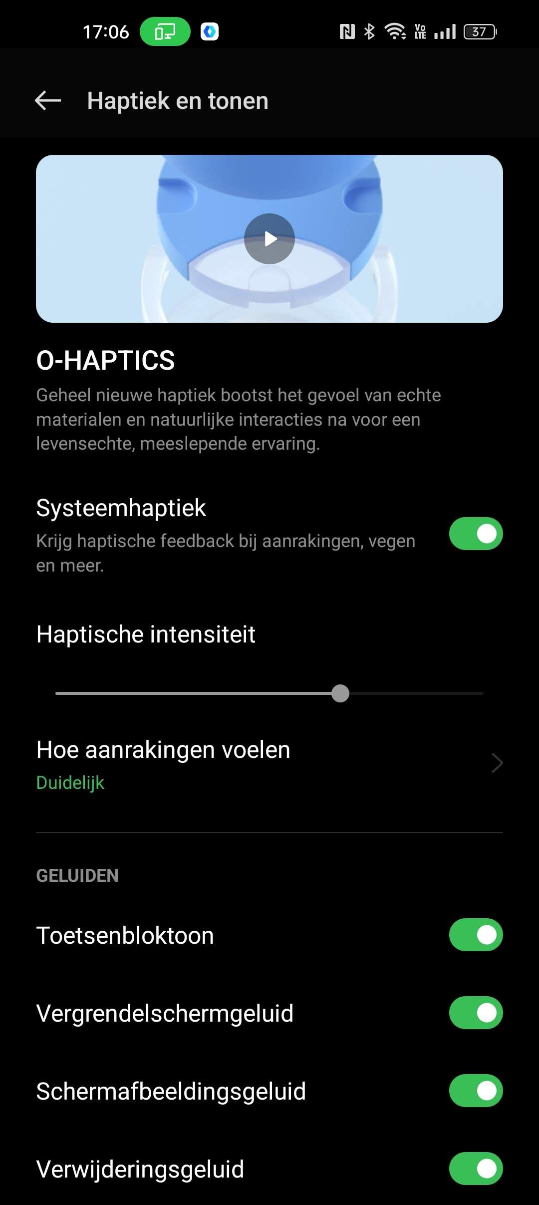 De O-Haptics-functie en zijn instellingen
