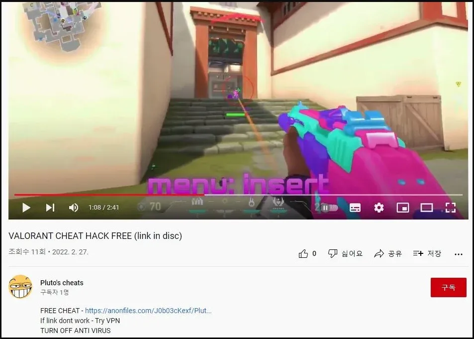De bewuste video met een downloadlink voor de aimbot