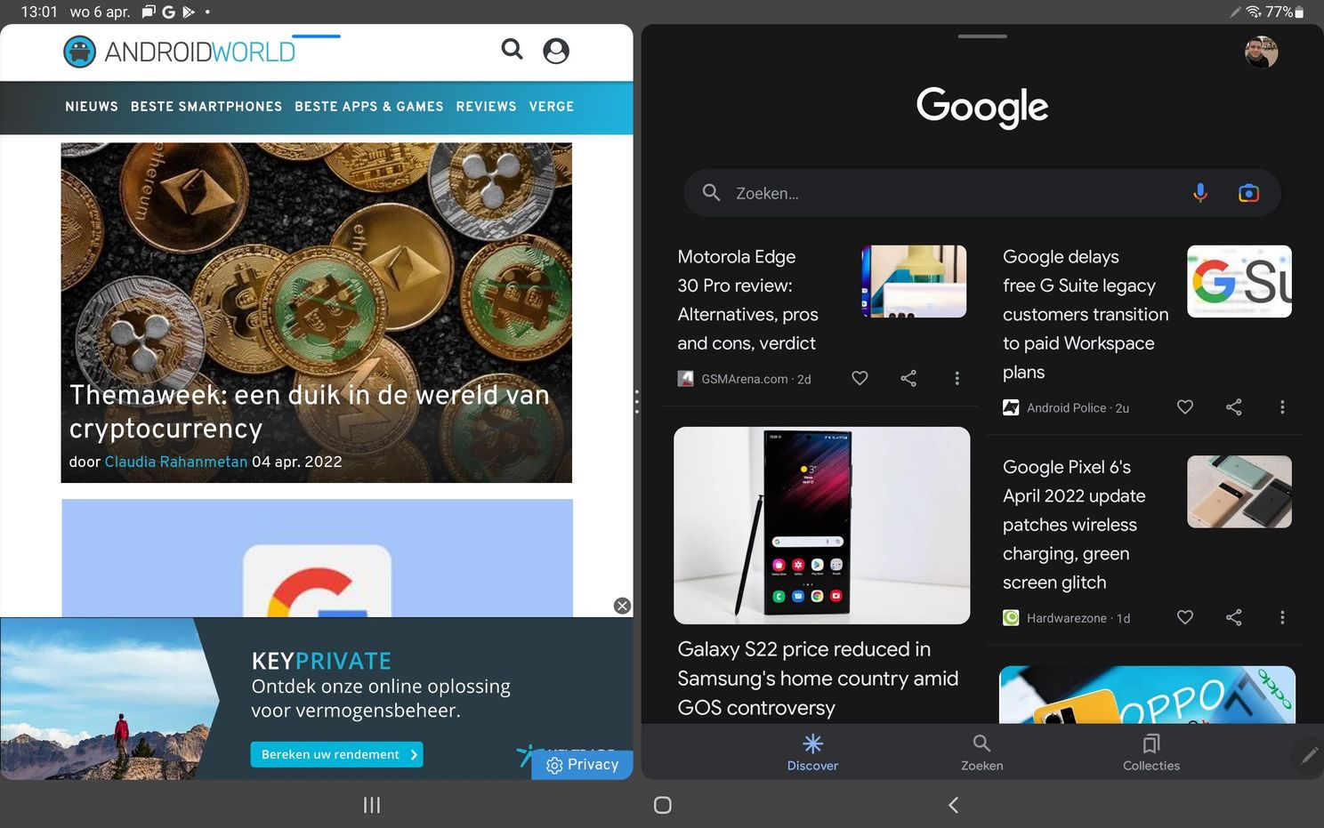 Multi-tasking in gesplitst scherm op de Tab S8