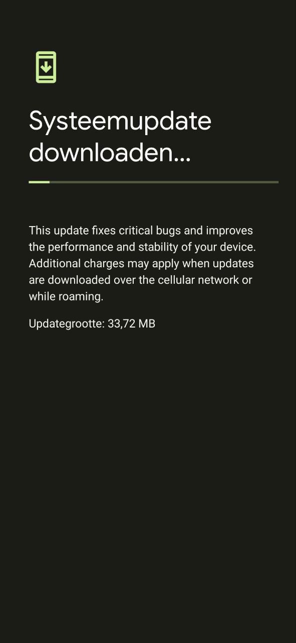 Screenshot van de update
