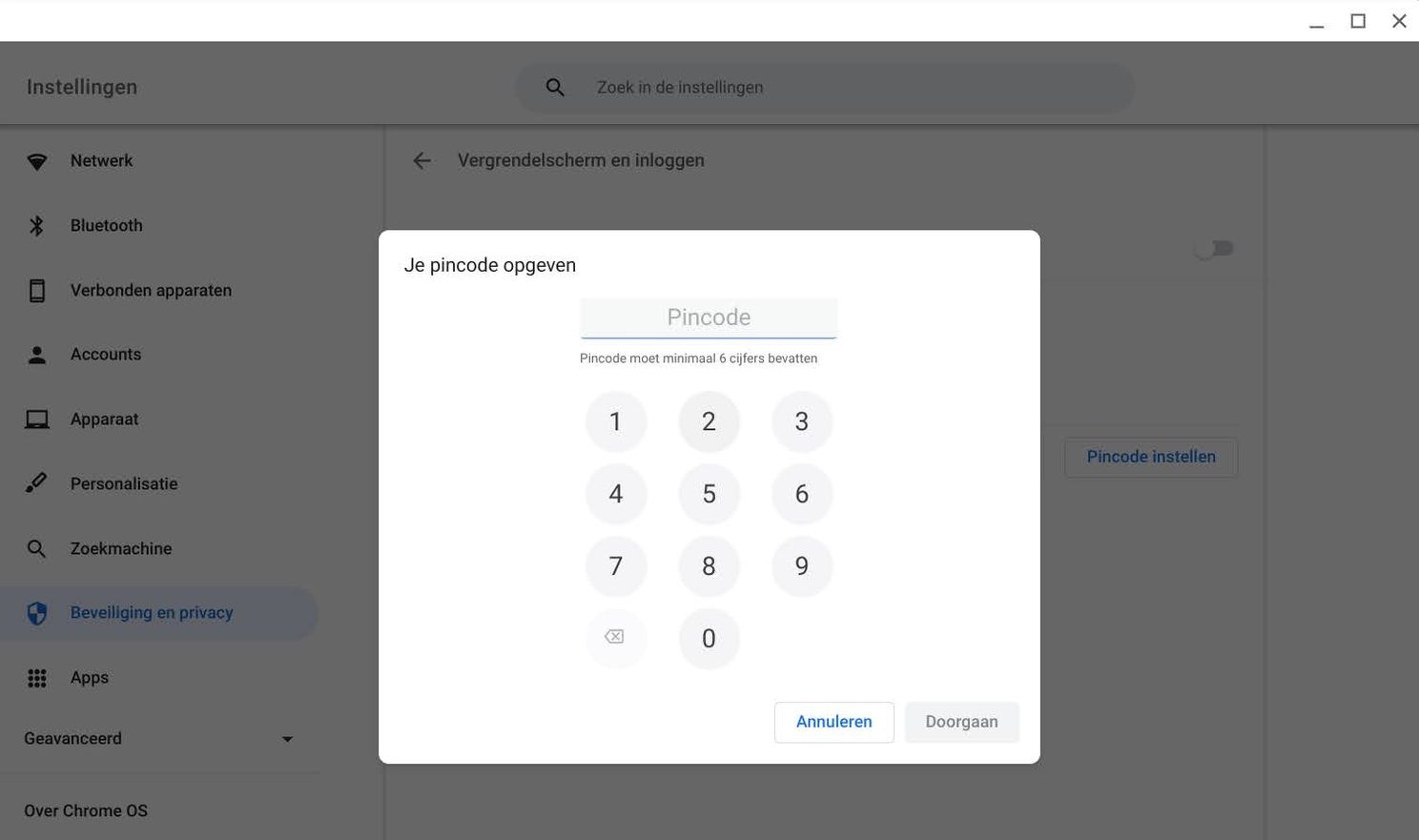 De pincode bestaat uit zes cijfers