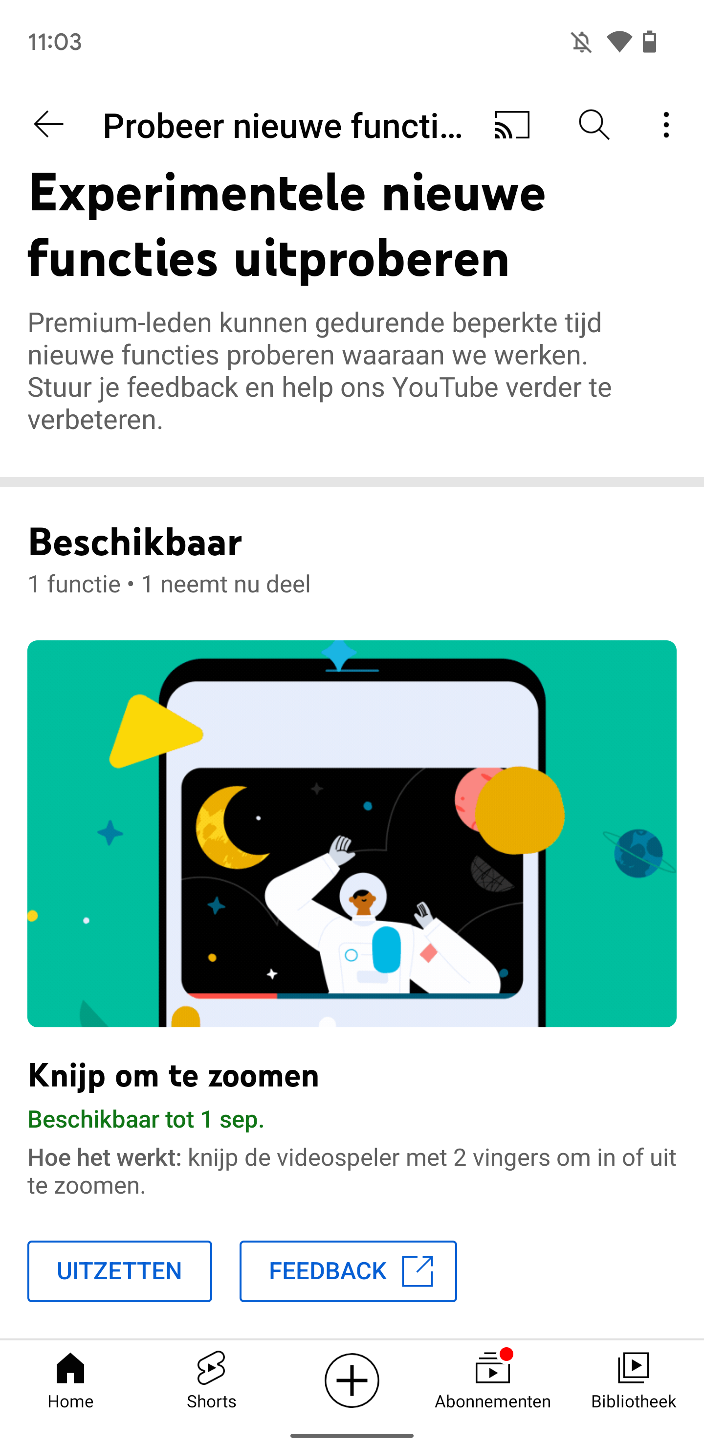 Melding in de YouTube-app voor Premium-abonnees zoals Patrick