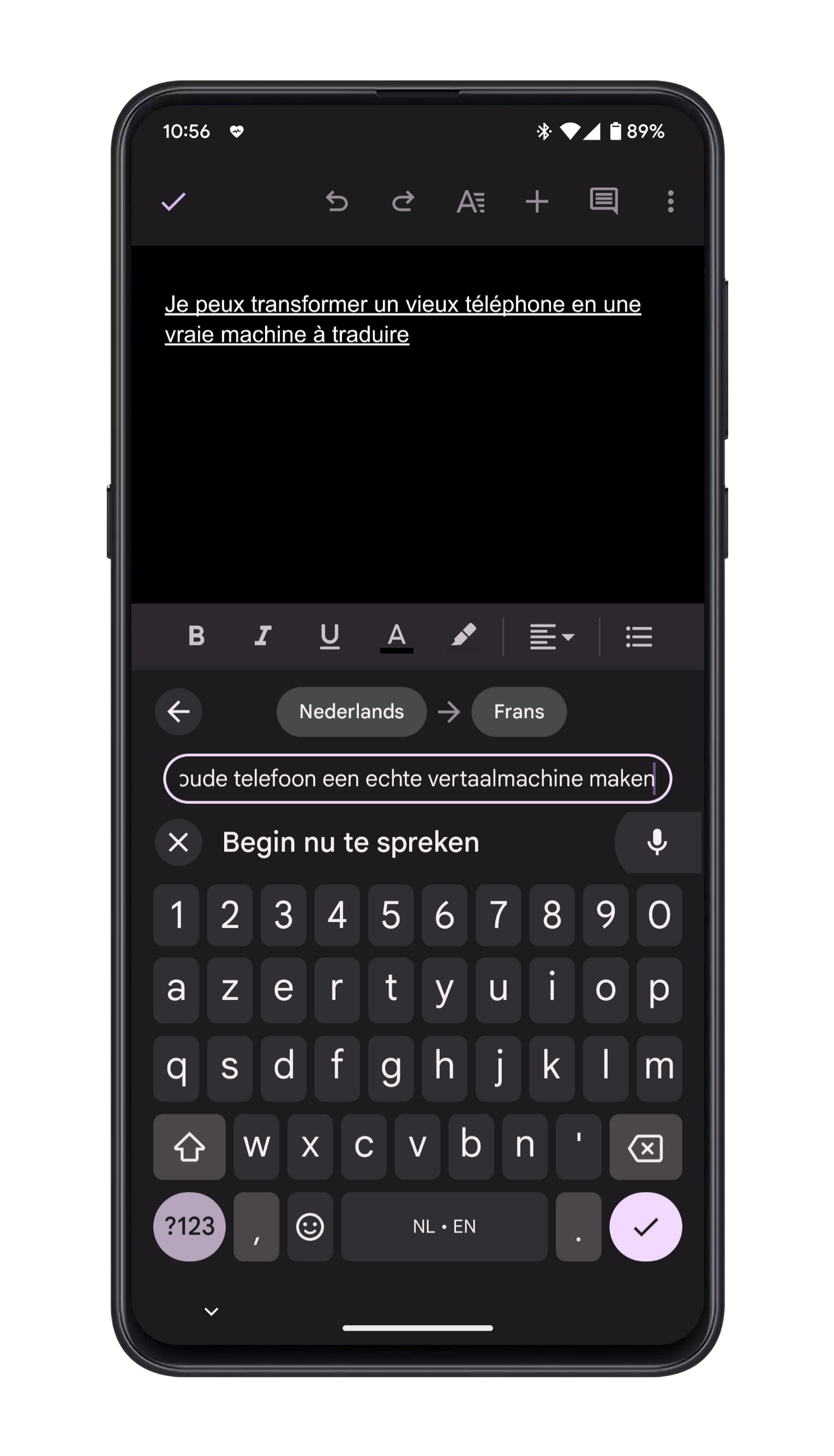 Gboard's translation feature also works with speech