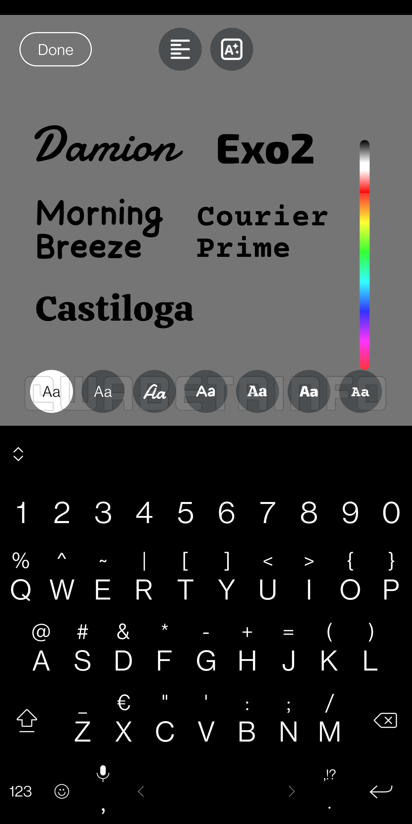 Screenshot van de lettertypes
