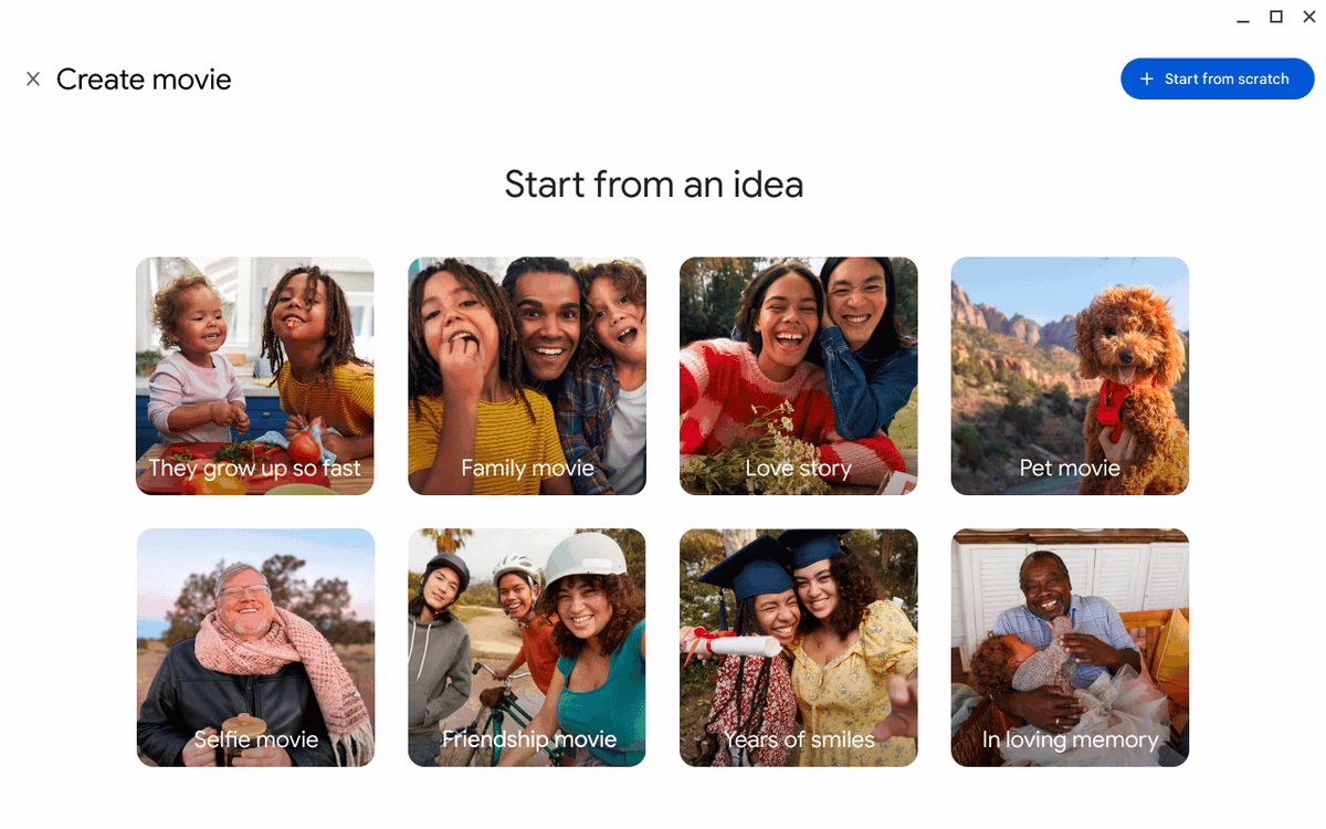 Themes in the video editor of Google Photos 