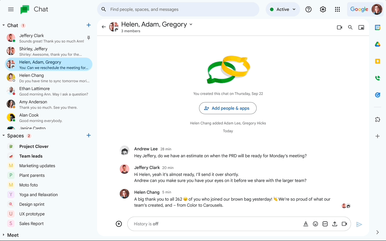 The Google Chat web app just gets a little nicer with new materials you design