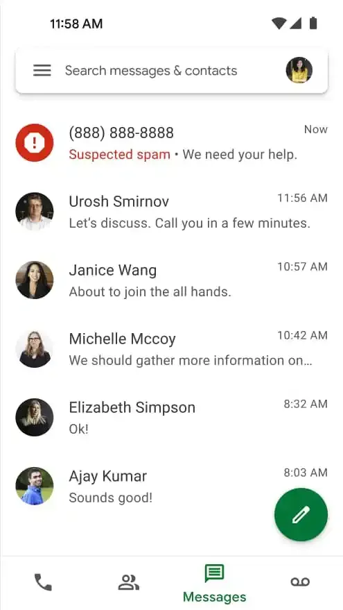 Google Voice gaat je nu waarschuwen voor spam in berichten