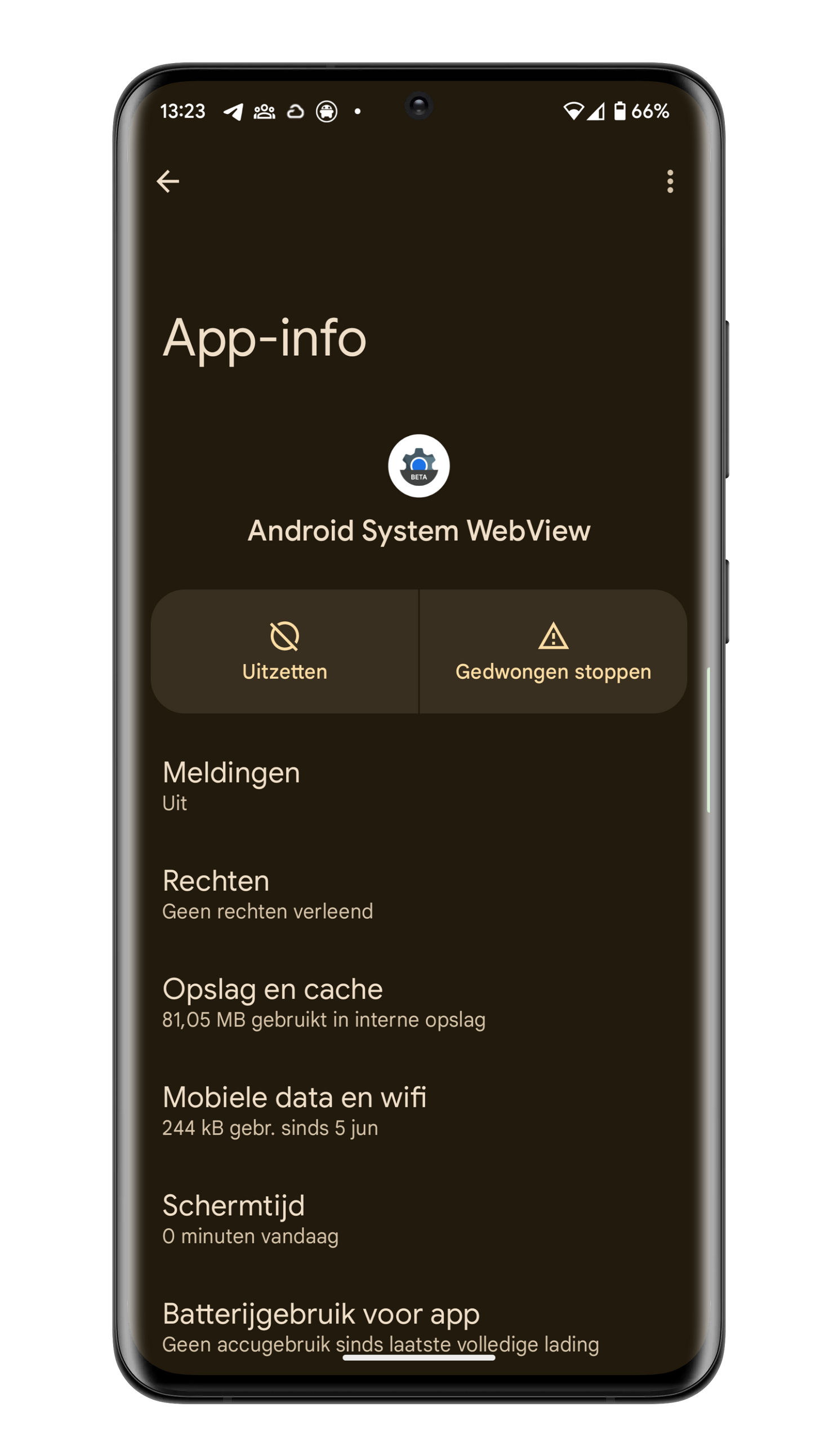 screenshot van de app android system webview