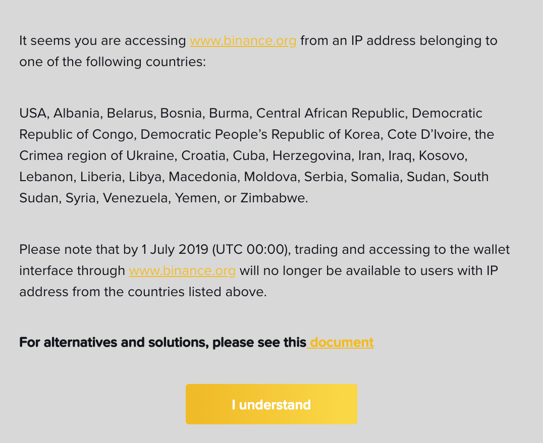 Binance DEX gaat klanten uit 29 landen blokkeren vanaf 1 juli