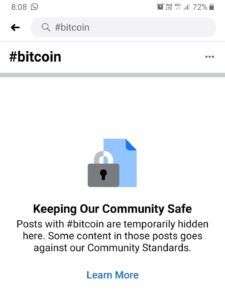 Facebook censureert berichten met een Bitcoin (BTC) hashtag