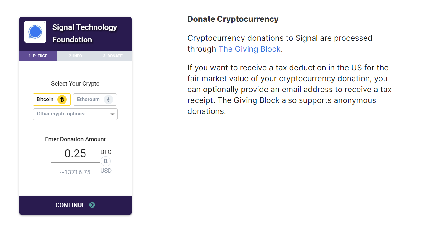 Privacy app Signal accepteert nu Bitcoin donaties