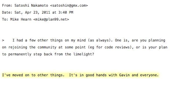 Satoshi, bedenker van bitcoin, stuurde 11 jaar geleden laatste e-mail