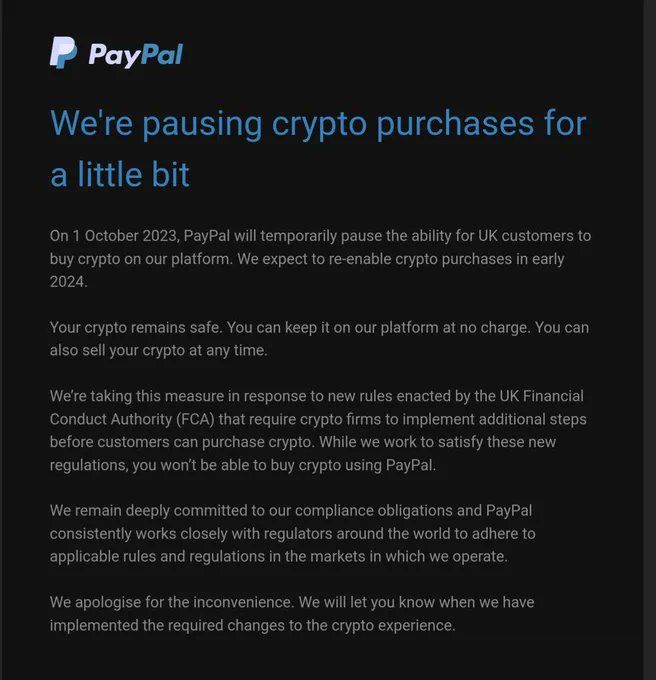 Britse klanten PayPal kunnen vanaf 1 oktober géén bitcoin meer kopen