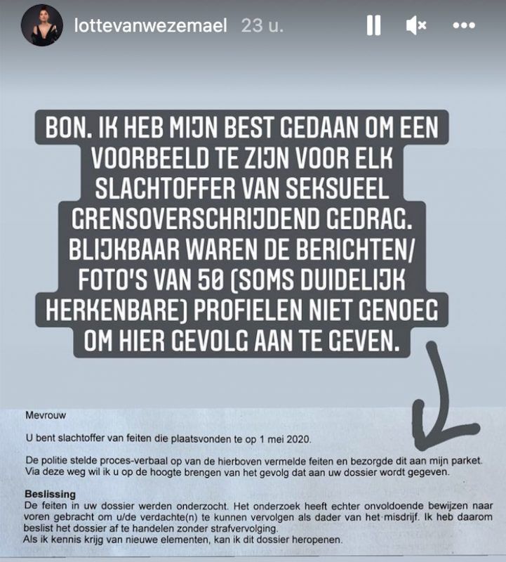 Frustratie bij Lotte Vanwezemael nadat klacht tegen 50 mannen die dickpics stuurde werd geseponeerd