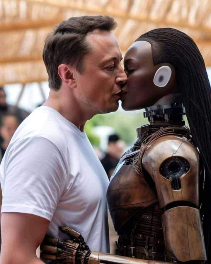 Bizarre foto's van Elon Musk die zoent met robots gaan keihard viraal: "Ook een mannenversie!?"