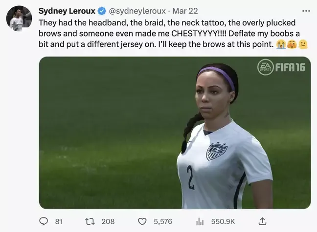 Voetbalster Sydney Leroux heeft klachten over FIFA 23: "Laat aub mijn borsten leeglopen!"