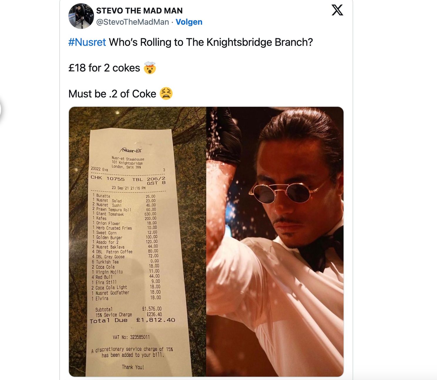 Salt Bae heeft een restaurant in Londen, maar mensen vallen van hun stoel als ze de rekening zien