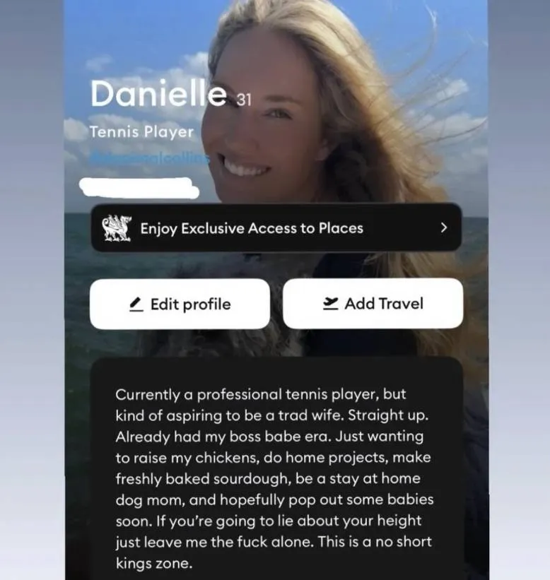 Veelbesproken tennisster Danielle ‘Danimal’ Collins zoekt een man, maar haar eisenlijst is allesbehalve standaard