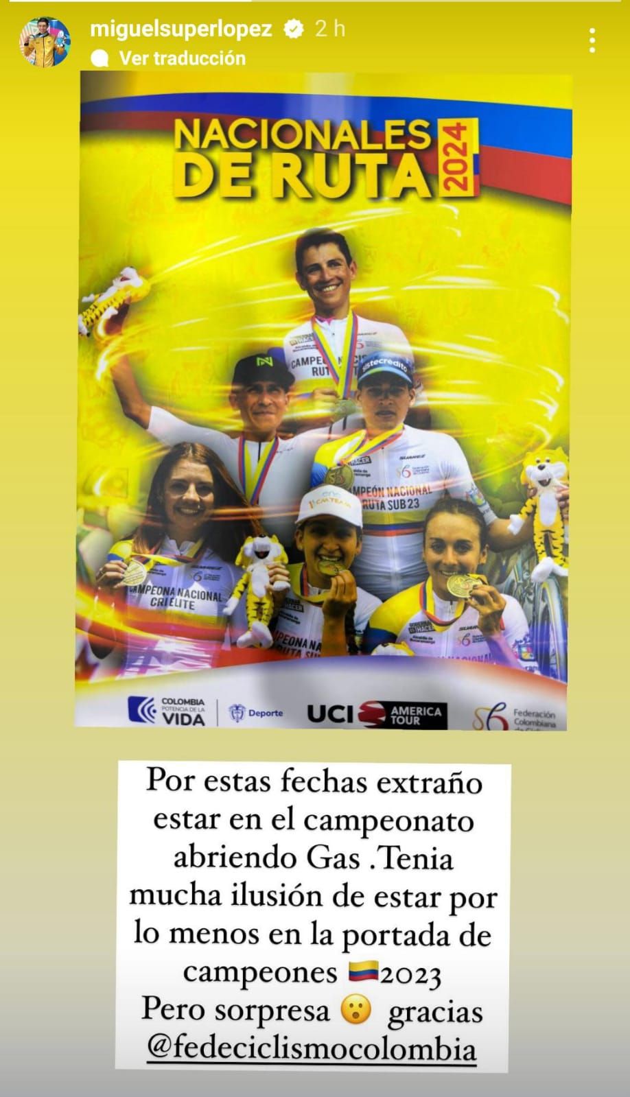 "Thanks Fedeciclismo" - Miguel Angel Lopez slams Colombian National Championships for forgetting about him