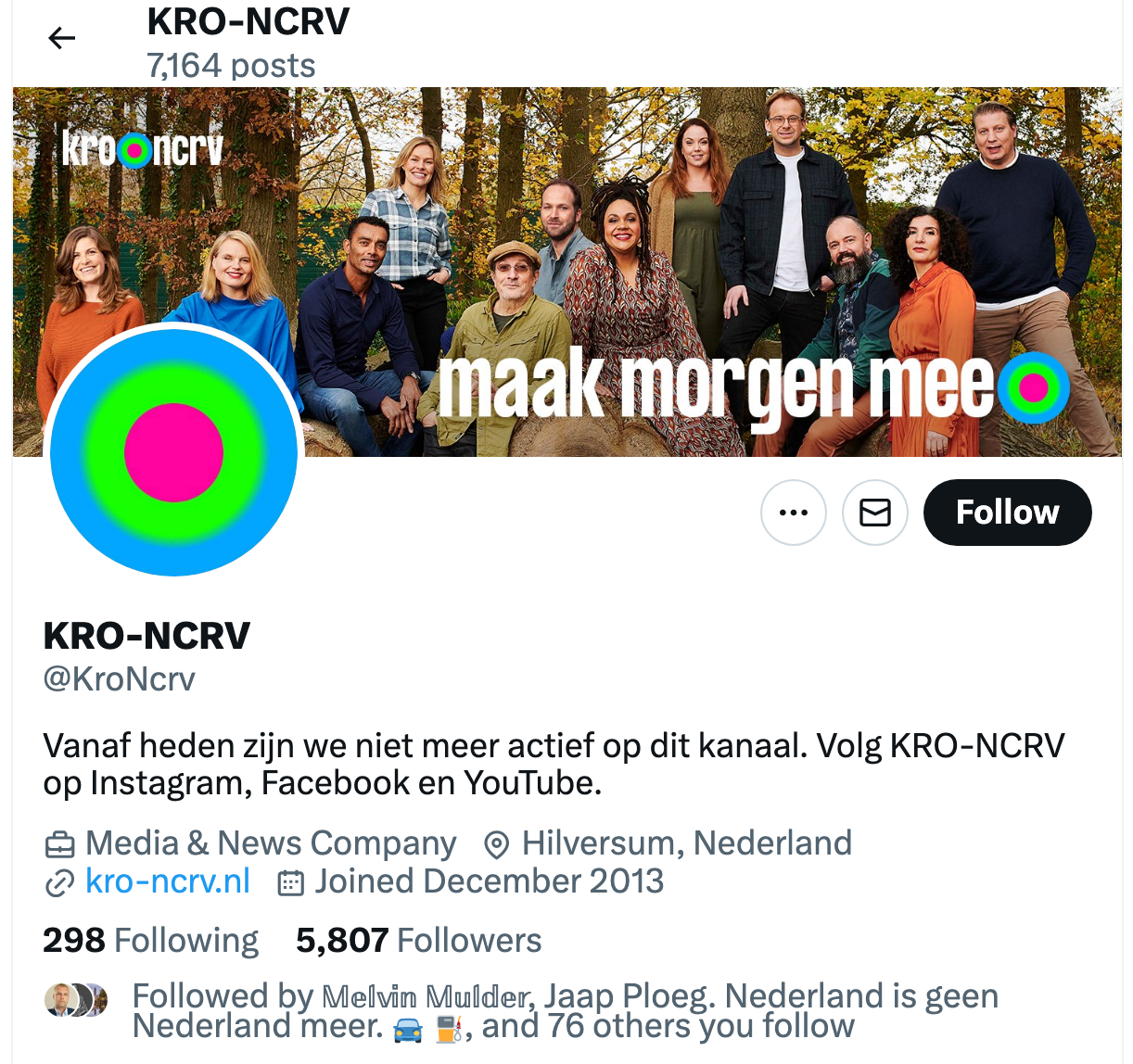 LOL! Laughable public channel KRO-NCRV quits X: had a few thousand followers