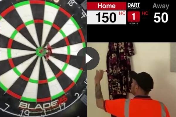 VIDEO: Deze kerel wint potje darts met 150-finish op zijn knieën