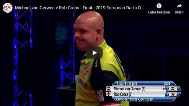 Bekijk finale European Darts Open tussen Van Gerwen en Cross