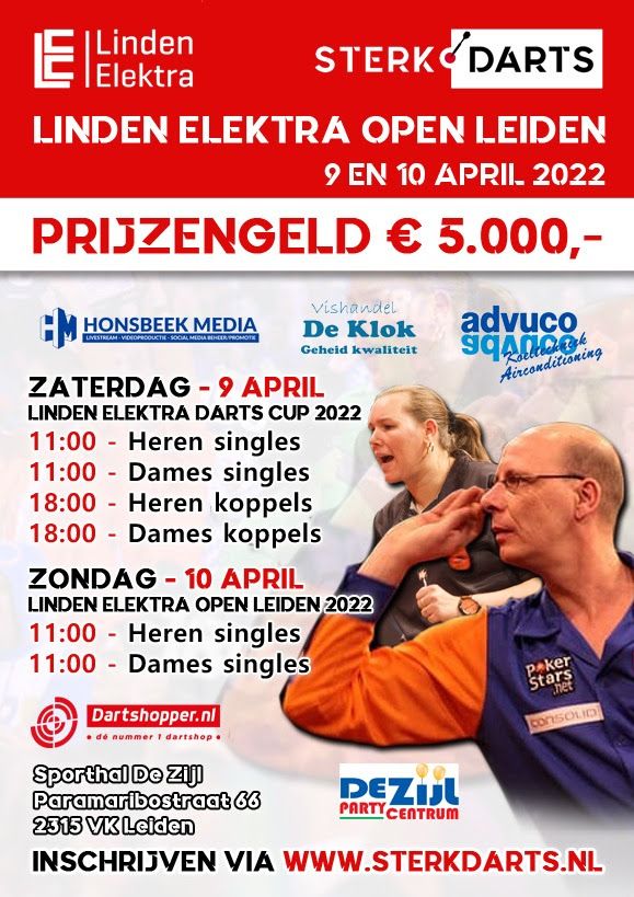 Toernooiaankondiging Linden Elektra Open Leiden op 9 en 10 april 2022
