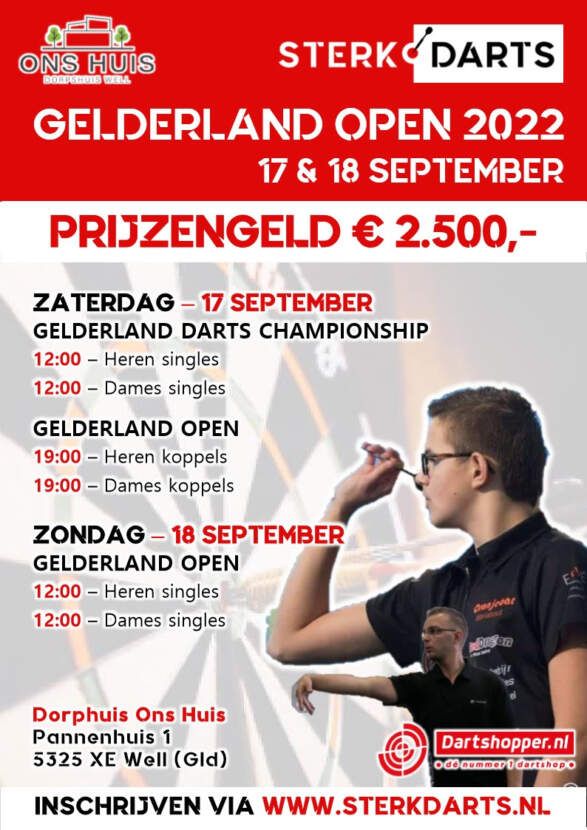 Nieuw toernooi: Gelderland Open 2022 op 17 & 18 september