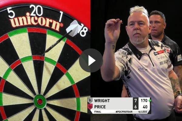VIDEO: Peter Wright besluit dag met een 170-finish voor de titel