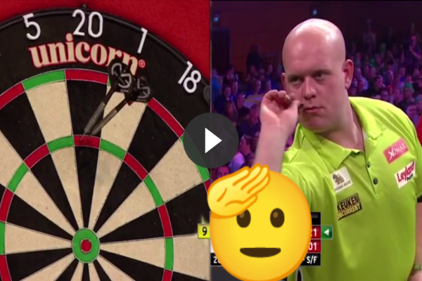 Je ziet vaker een 9-darter dan deze zeer zeldzame actie van Michael van Gerwen