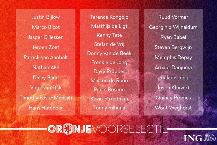 Bijlow en Vilhena in voorlopige selectie Oranje