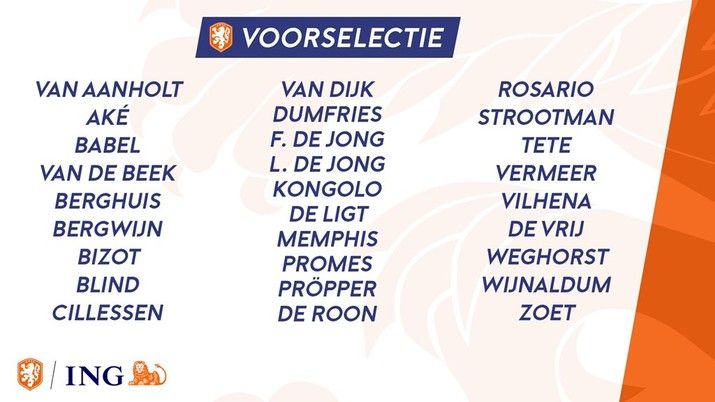 Vilhena, Berghuis en Vermeer in voorselectie Oranje