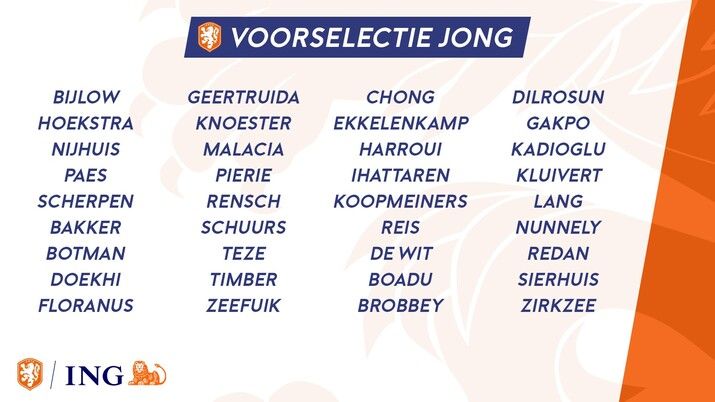 Bijlow, Geertruida en Malacia in voorselectie Jong Oranje