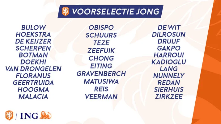 Bijlow, Geertruida en Malacia in voorselectie Jong Oranje