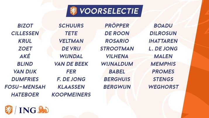 Berghuis en Fer in voorlopige Oranjeselectie
