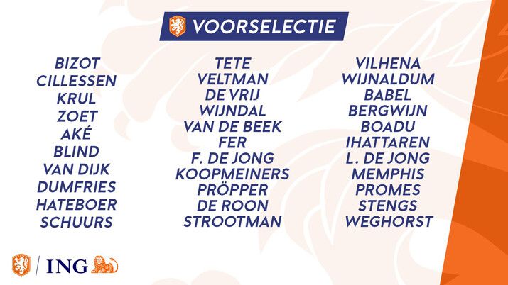 Fer opgenomen in voorselectie Nederlands Elftal