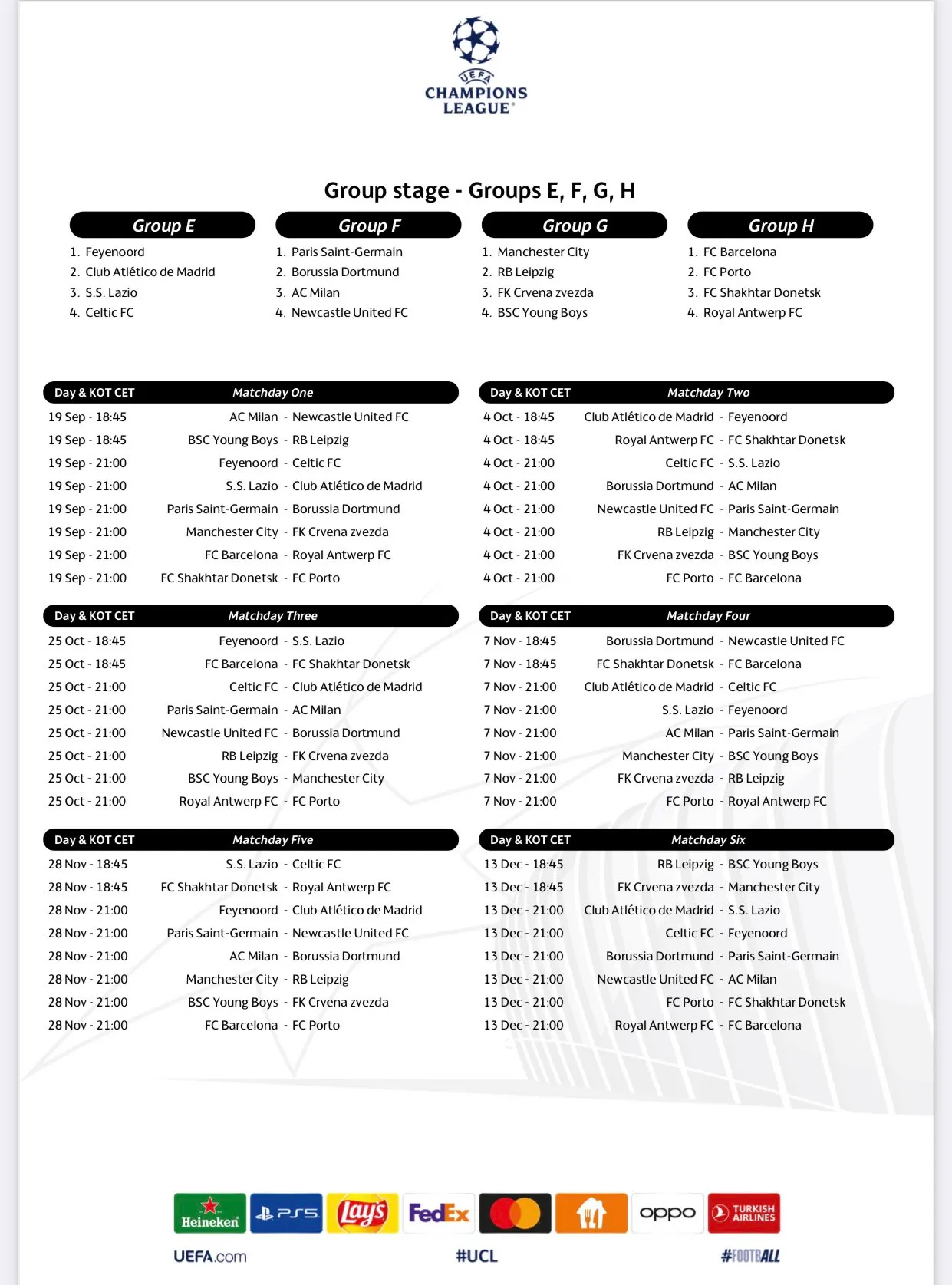 Speelschema Feyenoord in de Champions League bekend