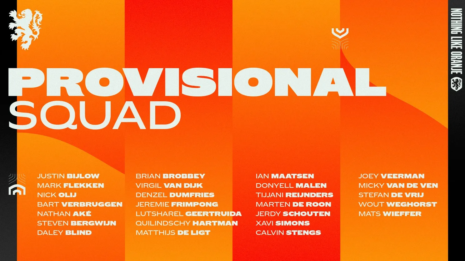 Vijf Feyenoorders in voorselectie Nederlands Elftal