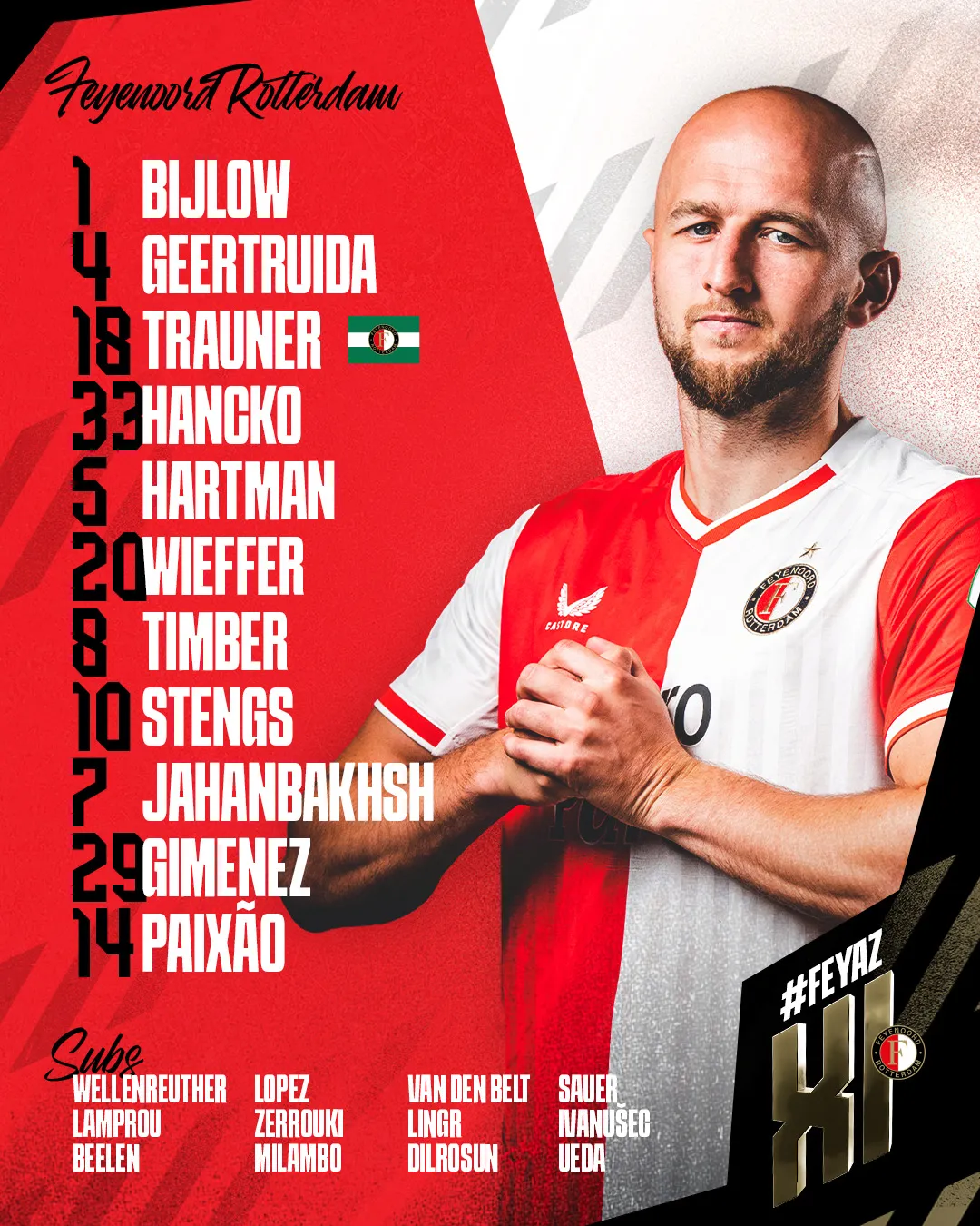 Opstelling Feyenoord: Jahanbakhsh start in de basis