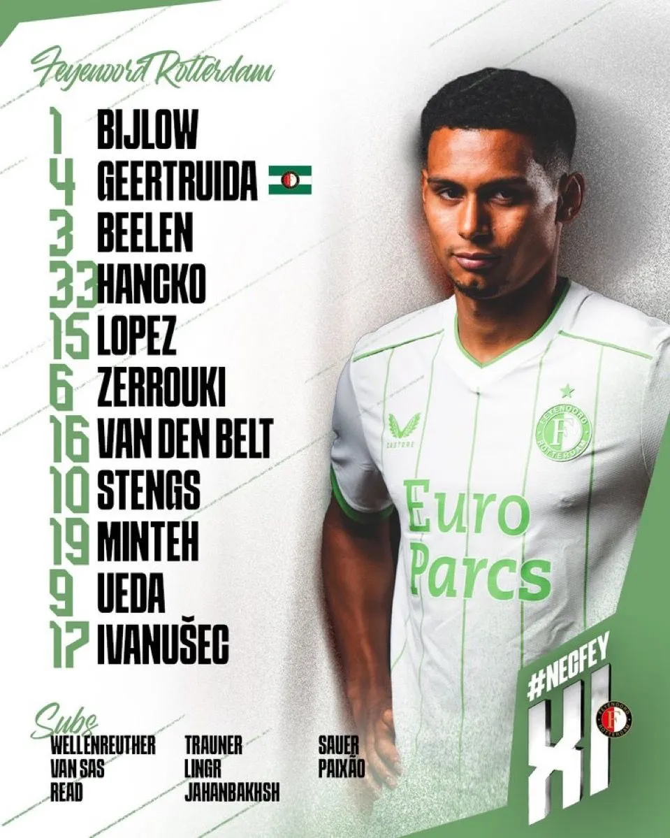 Dit is de opstelling van Feyenoord tegen NEC