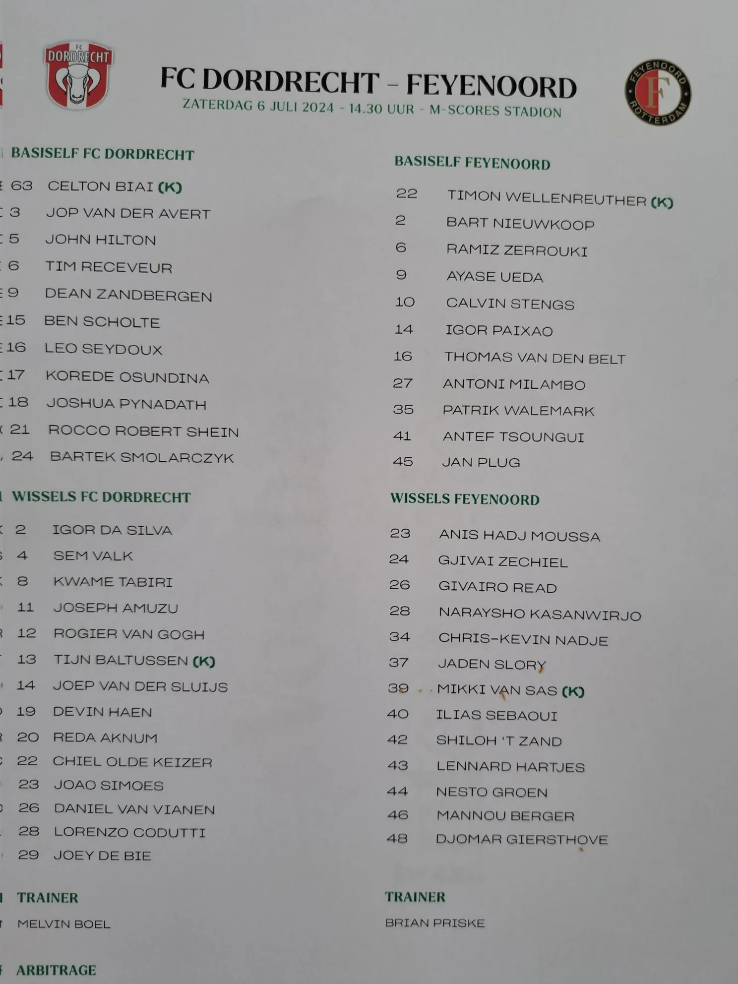 Dit is de eerste basisopstelling van Priske bij Feyenoord